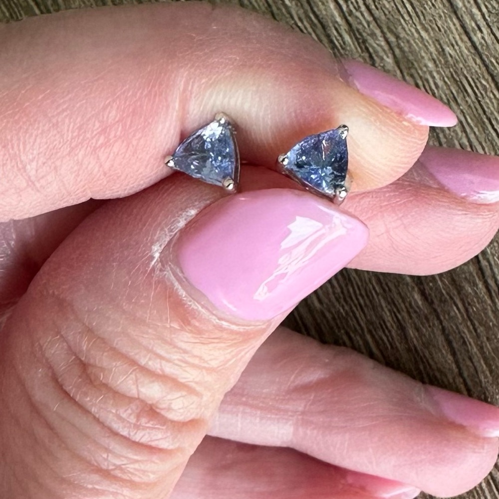 Trillion Tanzanite 14 karat Gold Stud Earrings - Women Jewelry